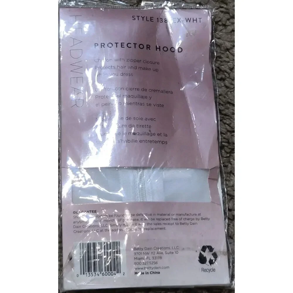 Betty Dain White Makeup Protector Hood, Protects Hair Make Up